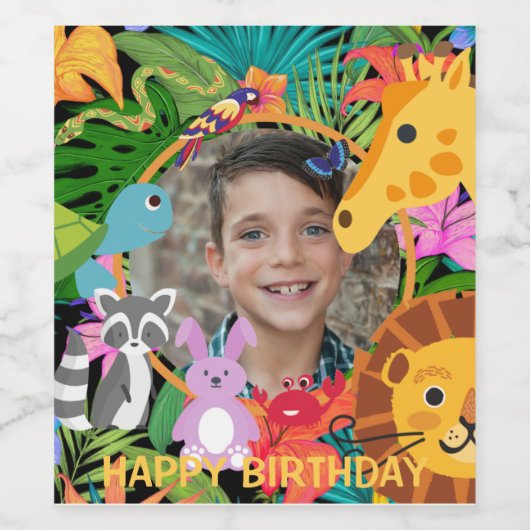 Zoo Wild Animal Oerwoud Safari Kids Verjaardag Wijn Etiket (Enkel label)