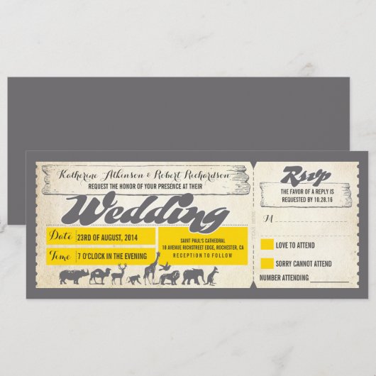 Zoo wildlife dieren bruiloft uitnodiging tickets (Voorkant / Achterkant)