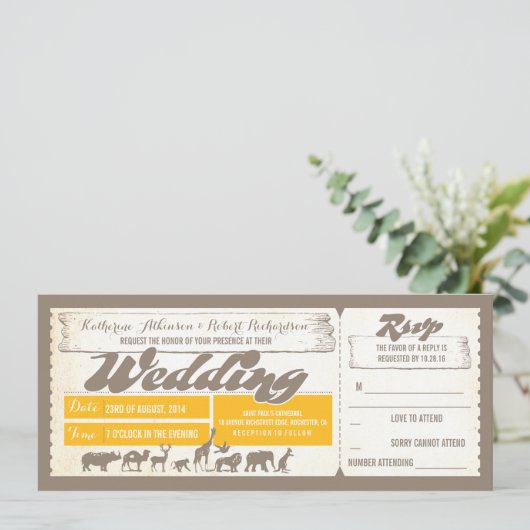 Zoo wildlife dieren bruiloft uitnodiging tickets (Staand voorkant)