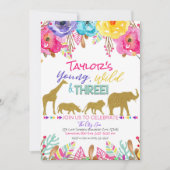 Zoo Young Wild & Three Girls Safari 3de verjaardag Kaart (Voorkant)