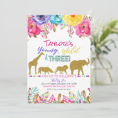 Zoo Young Wild & Three Girls Safari 3de verjaardag Kaart (Staand voorkant)