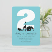 Zoödieren blauwgroen uitnodiging voor peuterjarige (Staand voorkant)