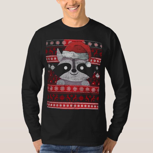 Zookeeper Raccoon geeft Ugly Kerstmis Racoon T-shirt (Voorkant)