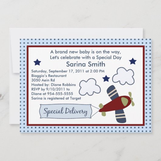 Zoom Along/Airplane 2 Baby Shower Invitations Kaart (Voorkant)