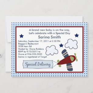 Zoom Along/Airplane 2 Baby Shower Invitations Kaart