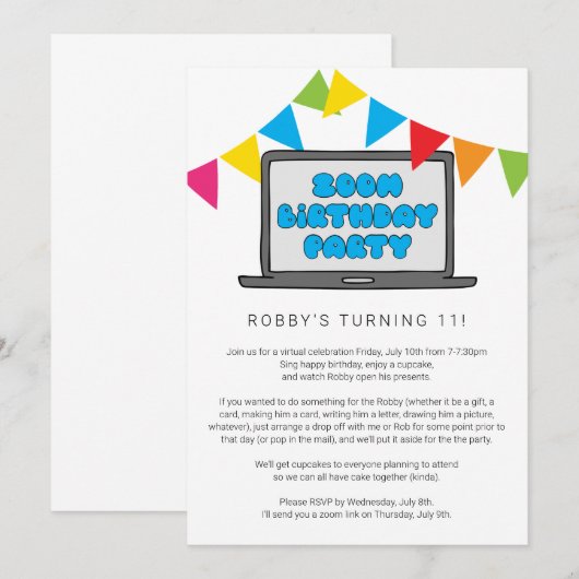 Zoom Birthday Party Invitation Kaart (Voorkant / Achterkant)