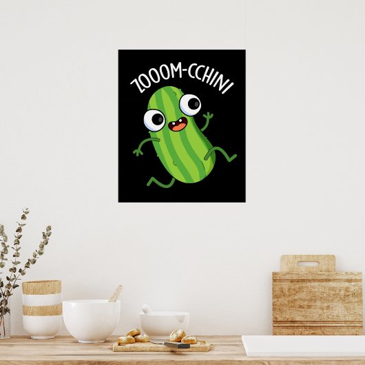 Zoom-chini Funny Zucchini Pun Dark BG Poster (Keuken)