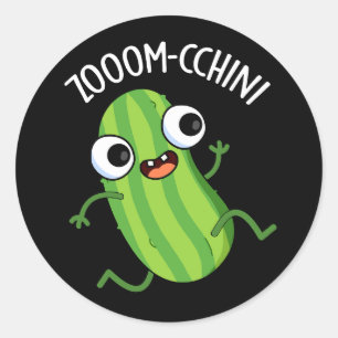 Zoom-chini Funny Zucchini Pun Dark BG Ronde Sticker