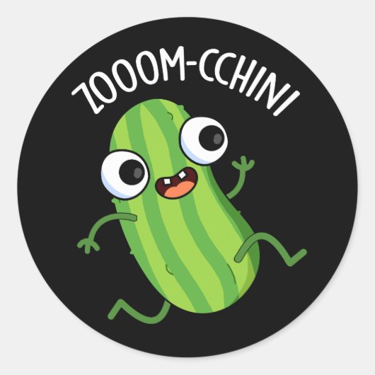 Zoom-chini Funny Zucchini Pun Dark BG Ronde Sticker (Voorkant)