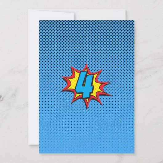 Zoom Comic Superhero Uitnodiging voor 4e verjaarda (Achterkant)