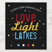 Zoom Hanukkah Party Love Light Latkes Funny Quote Wijn Etiket (Enkel label)
