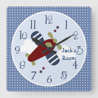 Zoom langs het vliegtuig Nursery/Children's Clock Vierkante Klok