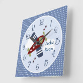 Zoom langs het vliegtuig Nursery/Children's Clock Vierkante Klok (Hoek)