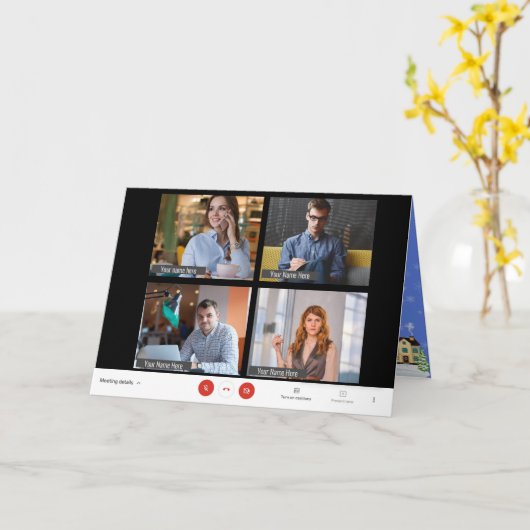 Zoom Meeting Funny Online Fotokerstfeestdag Kaart (Gele Bloem)