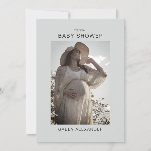 Zoom virtueel Baby shower Foto neutraal uitnodigin Kaart (Voorkant)