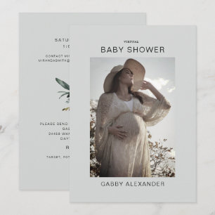 Zoom virtueel Baby shower Foto neutraal uitnodigin Kaart