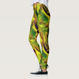 Zoom zeer krasse groengele tornknipsels leggings