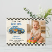 Zoom Zoom Fast One Birthday Kaart (Staand voorkant)