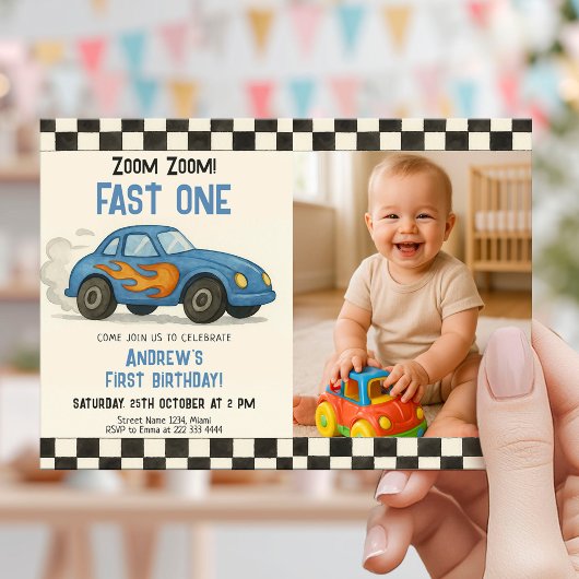 Zoom Zoom Snel Eén Verjaardag Kaart