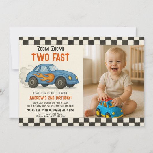 Zoom Zoom Two Fast Birthday Kaart (Voorkant)