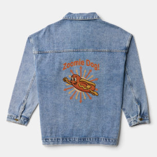 Zoomie Dog Flying Hot Dog Cartoon – Leuke retro Denim Jacket