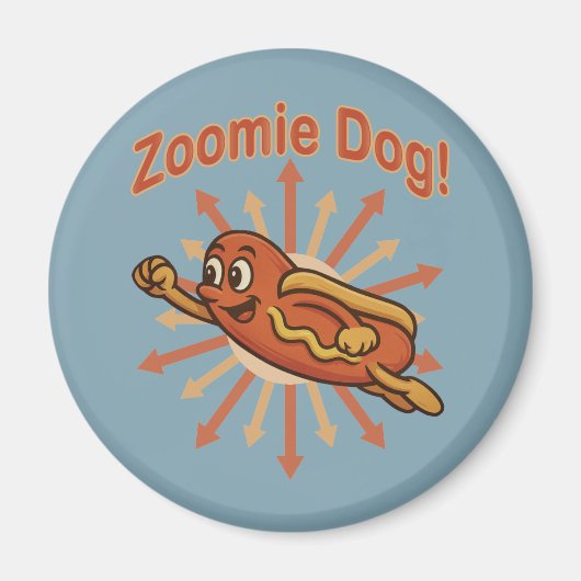 Zoomie Dog Flying Hot Dog Cartoon – Leuke retro Magneet (Voorkant)