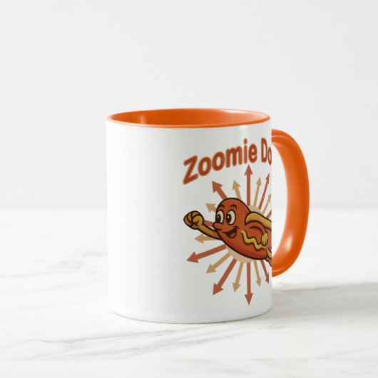 Zoomie Dog Flying Hot Dog Cartoon – Leuke retro Mok (Voorkant rechts)
