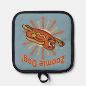 Zoomie Dog Flying Hot Dog Cartoon – Leuke retro Pannenlap (Voorkant)