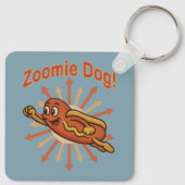Zoomie Dog Flying Hot Dog Cartoon – Leuke retro Sleutelhanger (Achterkant)