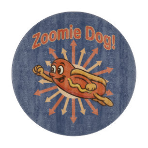 Zoomie Dog Flying Hot Dog Cartoon – Leuke retro Snijplank