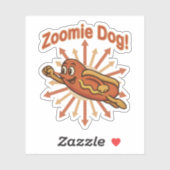 Zoomie Dog Flying Hot Dog Cartoon – Leuke retro Sticker (Vel)