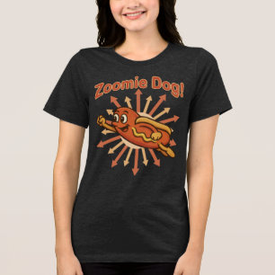 Zoomie Dog Flying Hot Dog Cartoon – Leuke retro Tri-Blend Shirt