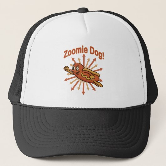 Zoomie Dog Flying Hot Dog Cartoon – Leuke retro Trucker Pet (Voorkant)
