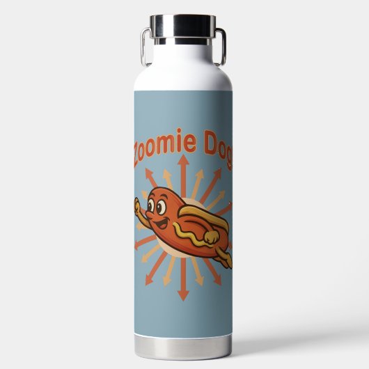 Zoomie Dog Flying Hot Dog Cartoon – Leuke retro Waterfles (Voorkant)