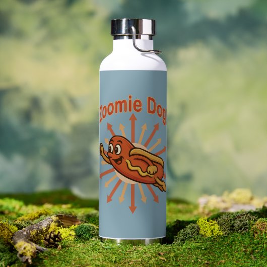 Zoomie Dog Flying Hot Dog Cartoon – Leuke retro Waterfles (Buiten (Gedraaid) )
