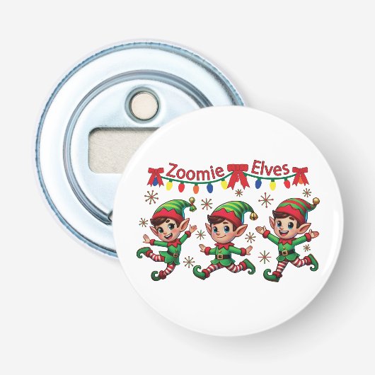 Zoomie Elven Kerstmis Button Flesopener (Voorkant)