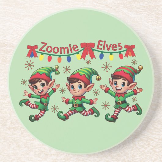 Zoomie Elves Christmas Zandsteen Onderzetter (Voorkant)