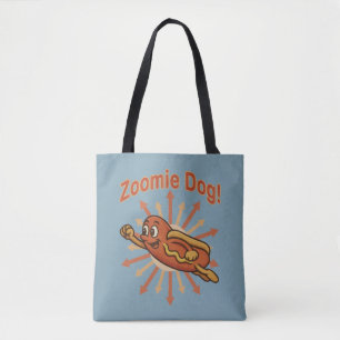 Zoomie-hond vliegende hotdog-cartoon – Leuk Retro Tote Bag