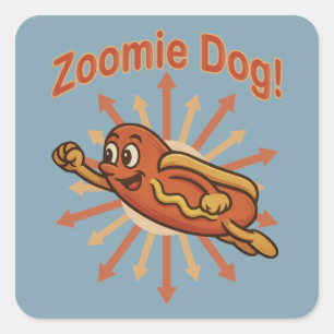 Zoomie-hond vliegende hotdogcartoon - Leuk Retro Vierkante Sticker