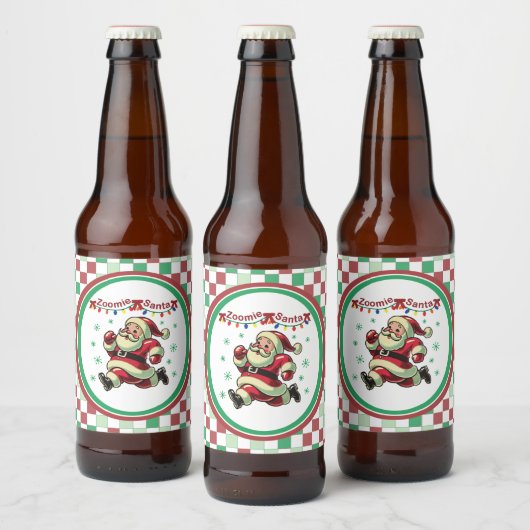Zoomie Santa Christmas Bier Etiket (Flessen)