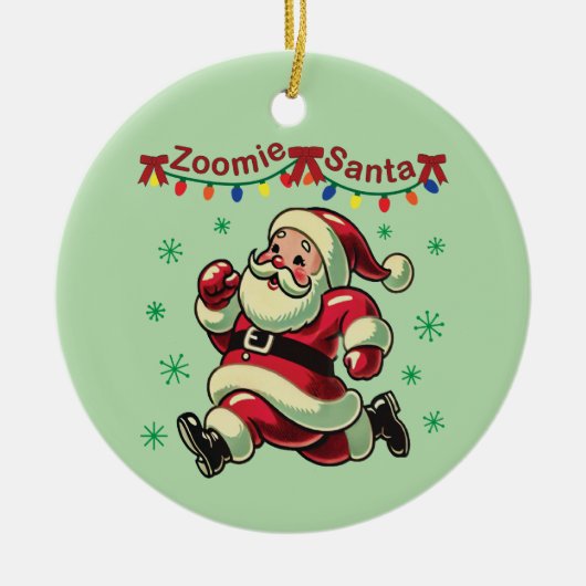 Zoomie Santa Christmas Keramisch Ornament (Voorkant)