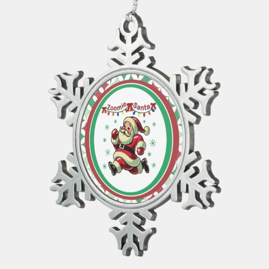 Zoomie Santa Christmas Tin Sneeuwvlok Ornament (Rechts)