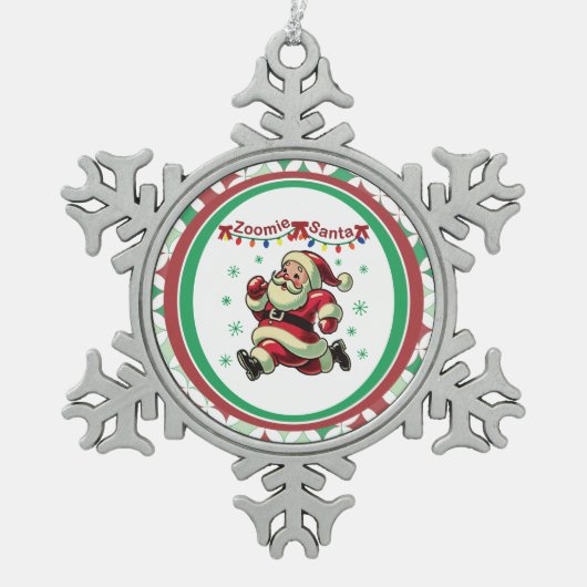 Zoomie Santa Christmas Tin Sneeuwvlok Ornament (Voorkant)