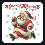 Zoomie Santa Christmas Vierkante Sticker<br><div class="desc">Kijken naar mijn energieke bont baby zoomen heen en weer geïnspireerd dit leuke kerst ontwerp. Het is ook de eerste keer dat ik AI-gegenereerde kunst gebruik, omdat ik nog steeds werk aan mijn vaardigheden om mensen te tekenen. Ik kan me heel goed voorstellen dat de kerstman rond de Noordpool rilt,...</div>