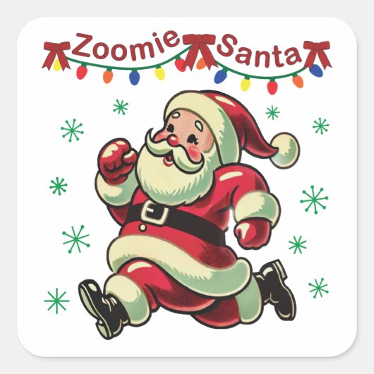 Zoomie Santa Christmas Vierkante Sticker (Voorkant)