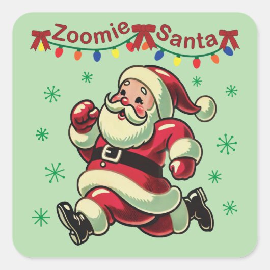 Zoomie Santa Christmas Vierkante Sticker (Voorkant)