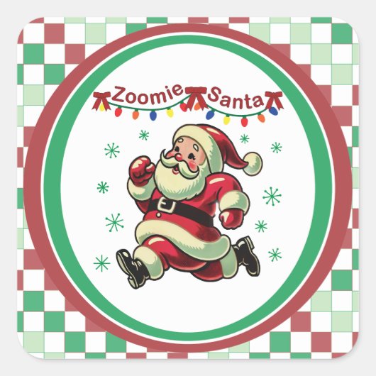 Zoomie Santa Christmas Vierkante Sticker (Voorkant)