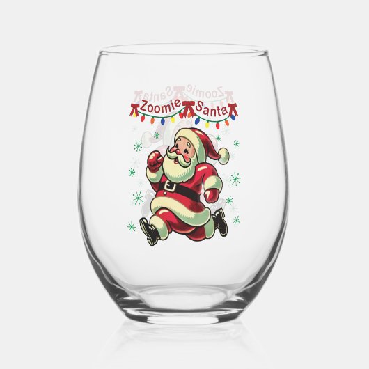 Zoomie Santa Christmas Wijnglas Zonder Voet (Voorkant)