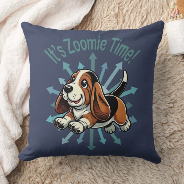 Zoomie Time Basset Hound bijvoorbeeld Kussen (Deken)