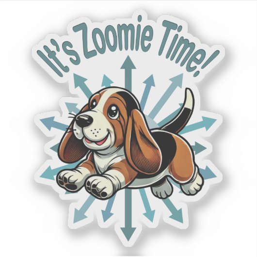 Zoomie Time Basset Hound bijvoorbeeld Sticker (Voorkant)